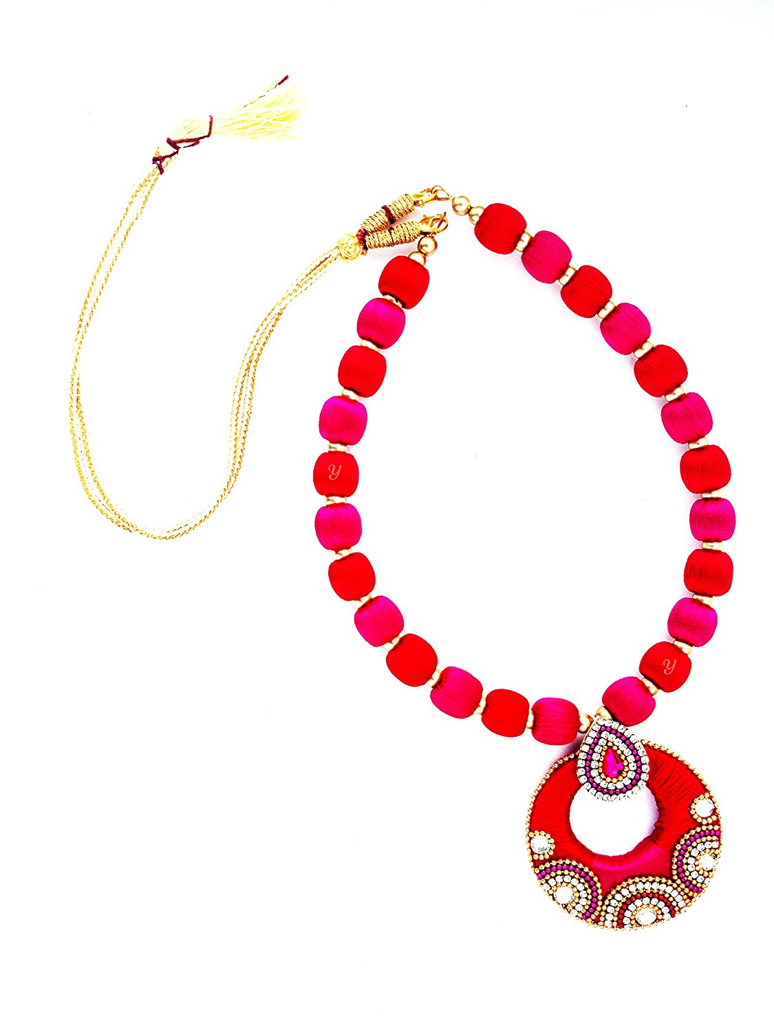 Youth Pink - Orange Silk Thread Necklace