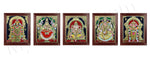 Ganesh, Lakshmi, Balaji, Saraswathi and Murugan Tanjore Painting Embedded with AD Stones - 12x10 inches