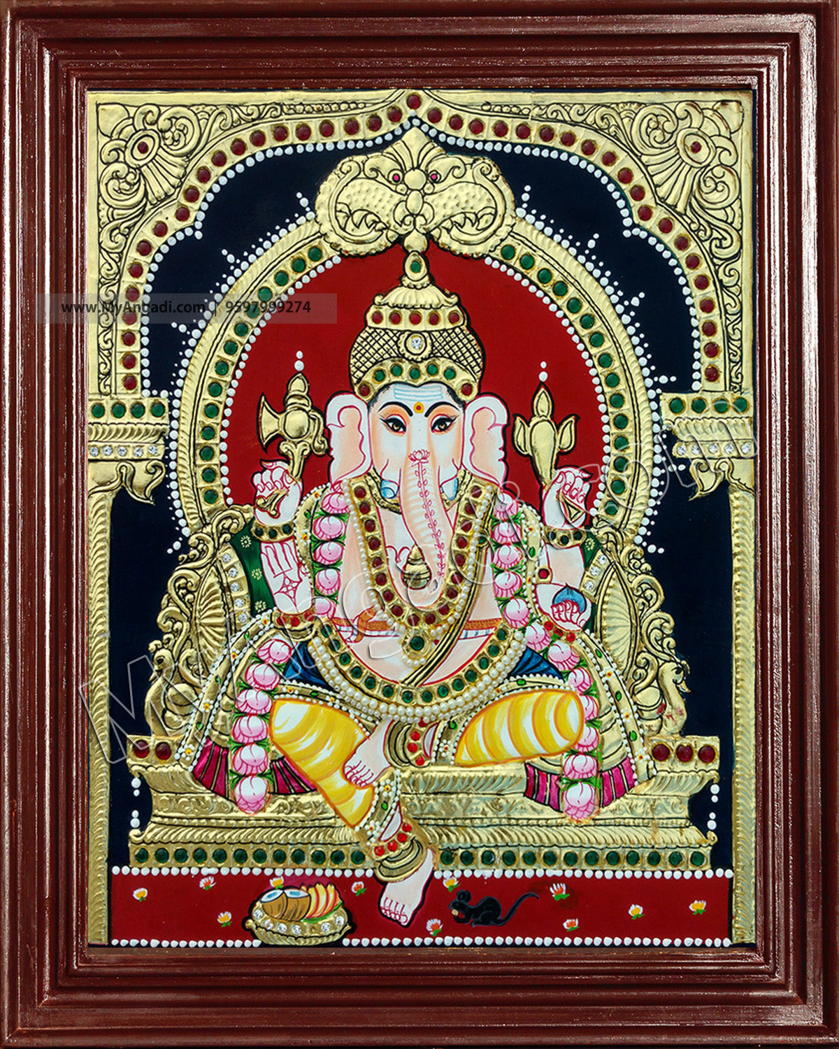 Ganesh, Lakshmi, Balaji, Saraswathi and Murugan Tanjore Painting Embedded with AD Stones - 12x10 inches