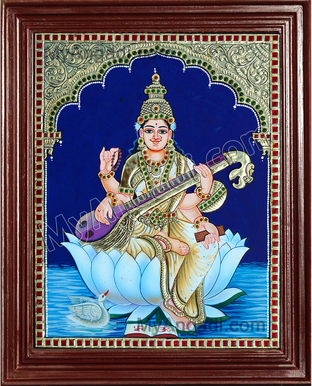 Saraswathi in Lotus Tanjore Paintings
