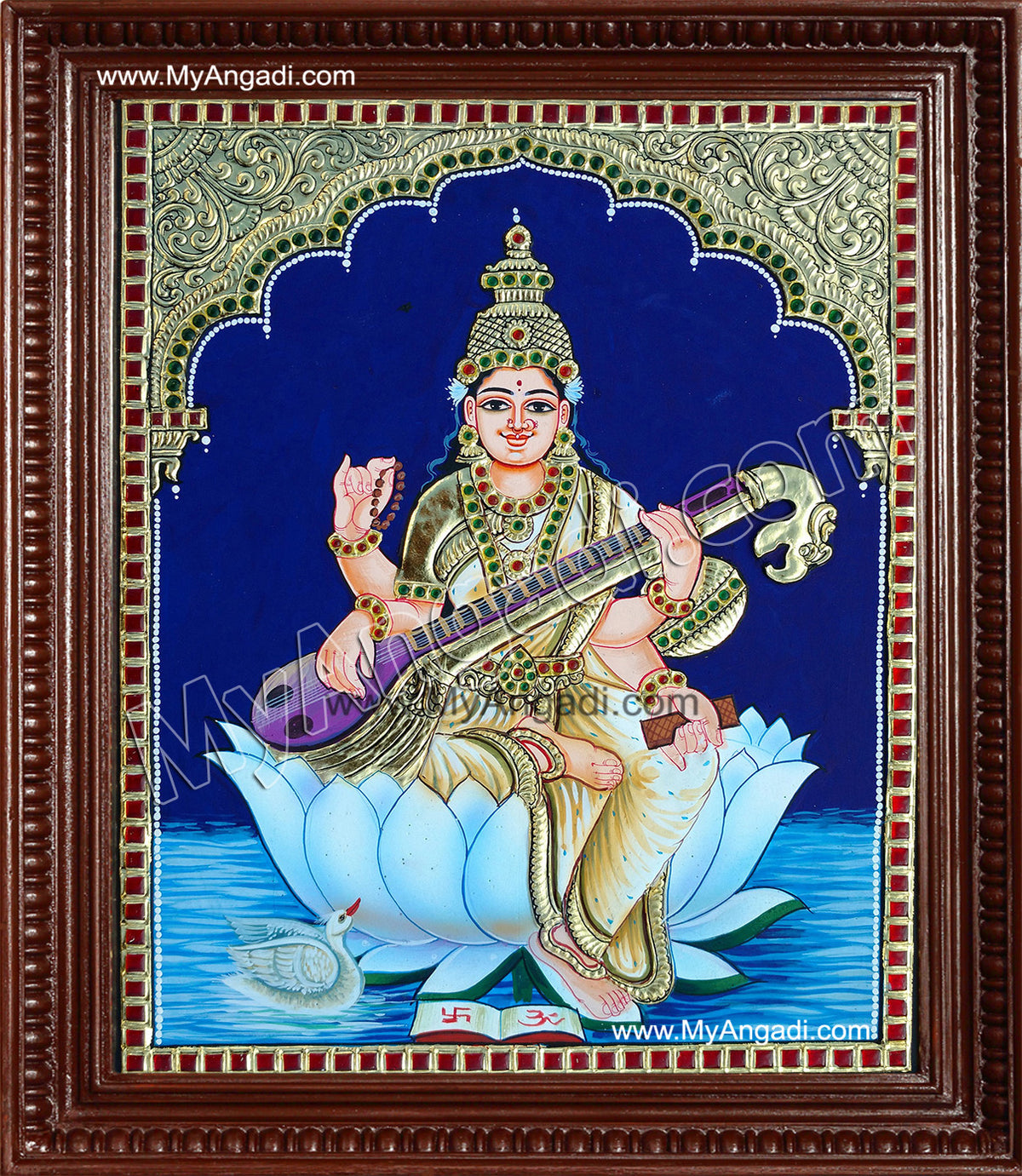 Saraswathi in Lotus Tanjore Paintings