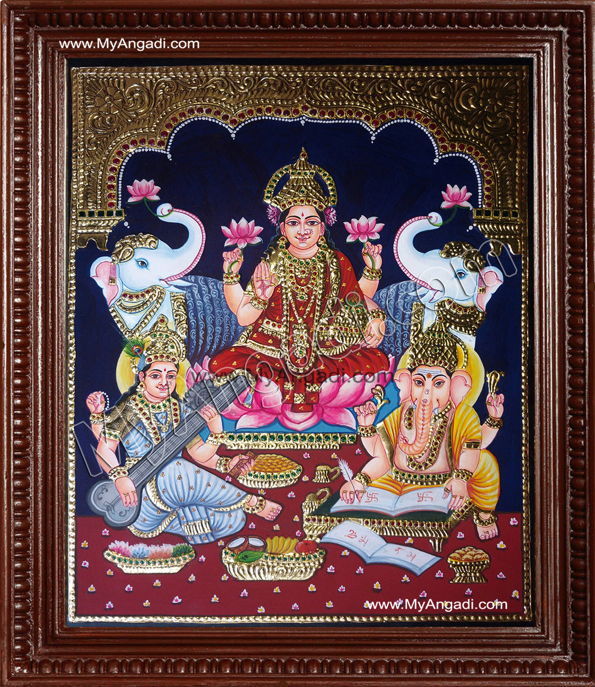 Lakshmi, Saraswati and Ganesha Tanjore Paintings