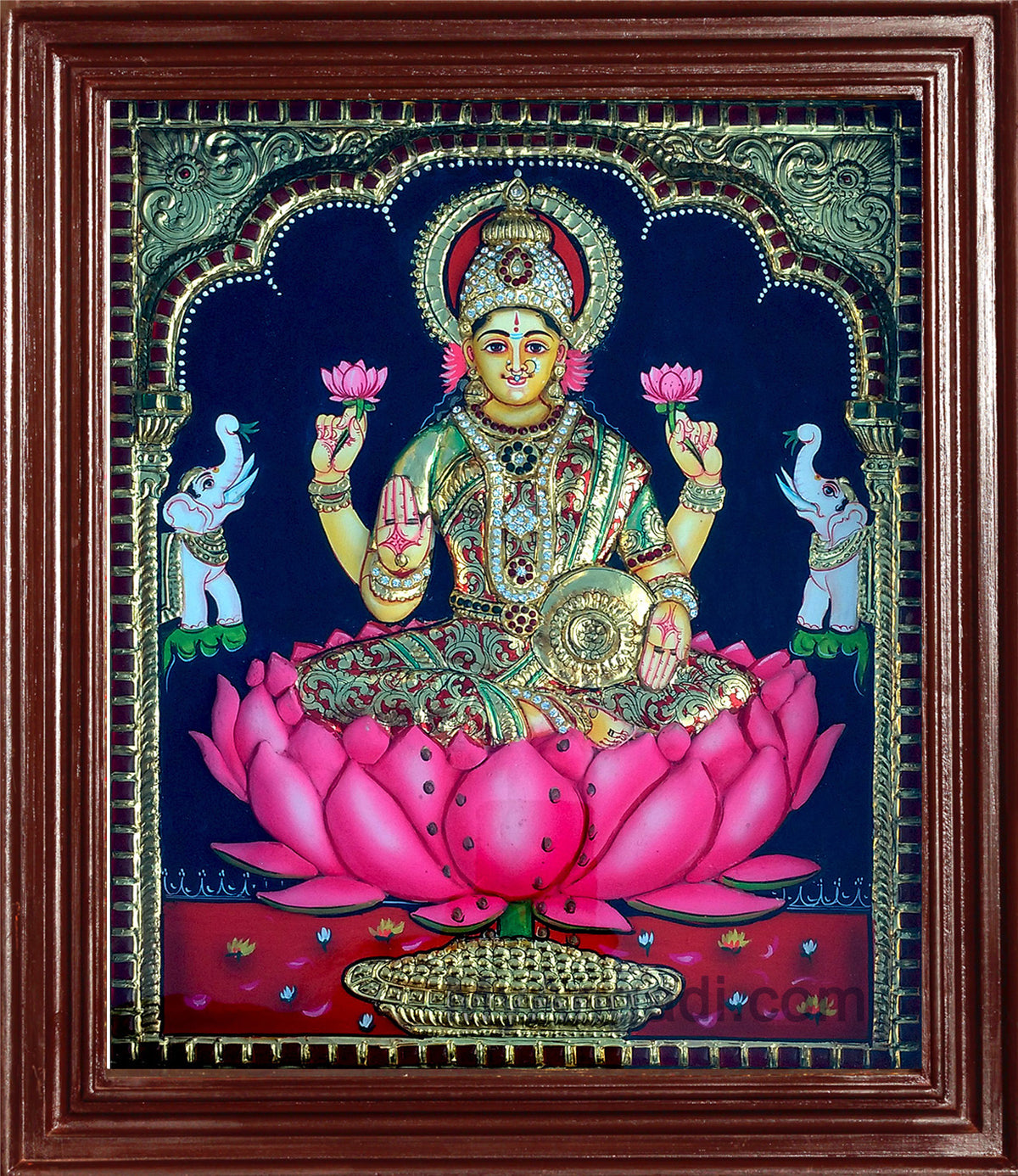 Lakshmi in Lotus Super Emboss Tanjore Painting