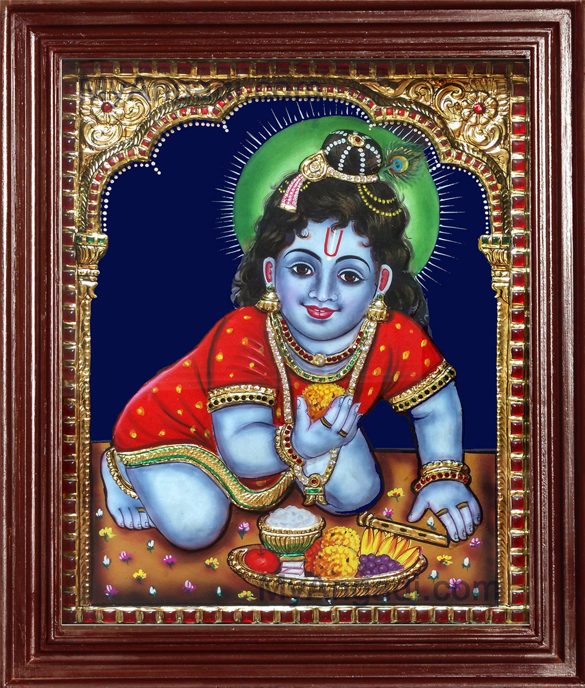 Baby Krishna Super Emboss Tanjore Painting