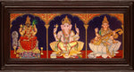 Kamatchi, Saraswathi, Ganesha - 3 Panel Tanjore Painting