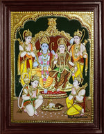 Ram Darbar - Ram with Sita, Hanuman, Lakshmanan Bharathan and Shatrughna Tanjore Painting