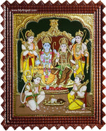 Ram Darbar - Ram with Sita, Hanuman, Lakshmanan Bharathan and Shatrughna Tanjore Painting