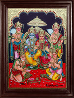 Ram Darbar - Ram with Sita, Hanuman, Lakshmanan Bharathan and Shatrughna Tanjore Painting