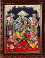 Ram Darbar - Ram with Sita, Hanuman, Lakshmanan Bharathan and Shatrughna Tanjore Painting