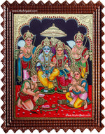 Ram Darbar - Ram with Sita, Hanuman, Lakshmanan Bharathan and Shatrughna Tanjore Painting