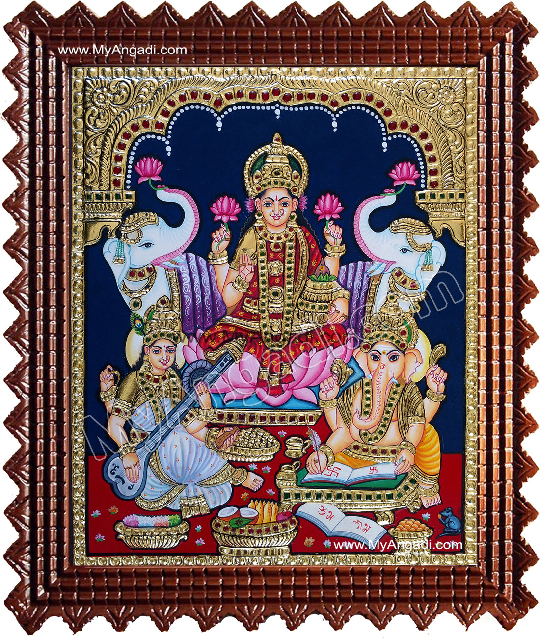 Lakshmi, Ganesha and Saraswathi Tanjore Painting