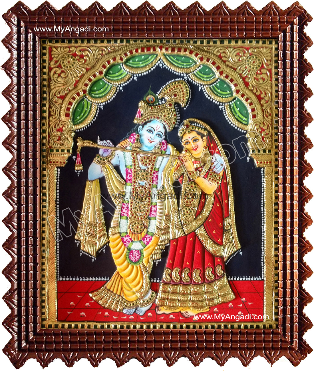 Radha Krishna Embossed Tanjore Painting