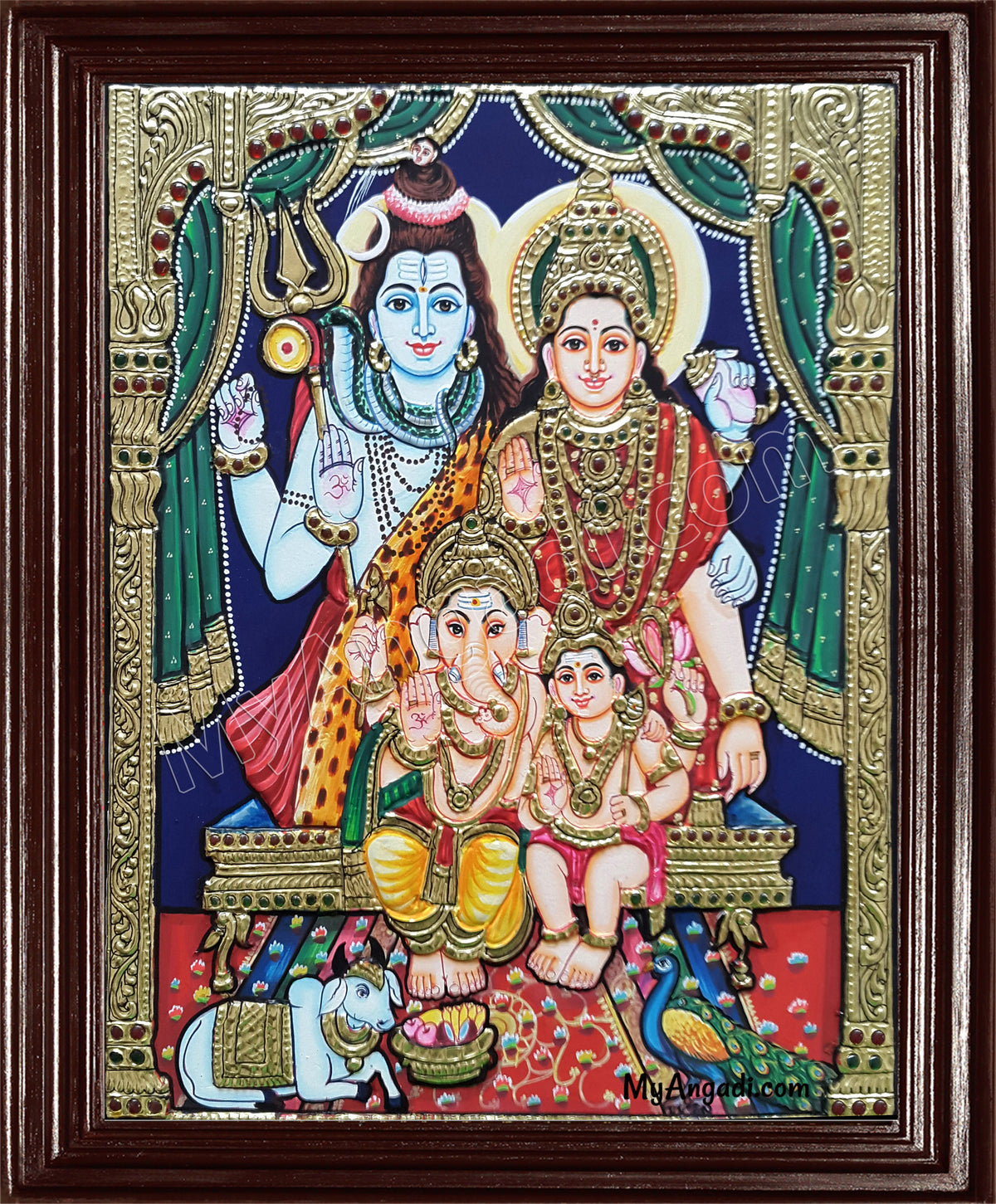 Shiva, Parvathi, Ganesha and Murugan Tanjore Painting