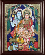 Shiva, Parvathi, Ganesha and Murugan Tanjore Painting