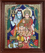 Shiva, Parvathi, Ganesha and Murugan Tanjore Painting