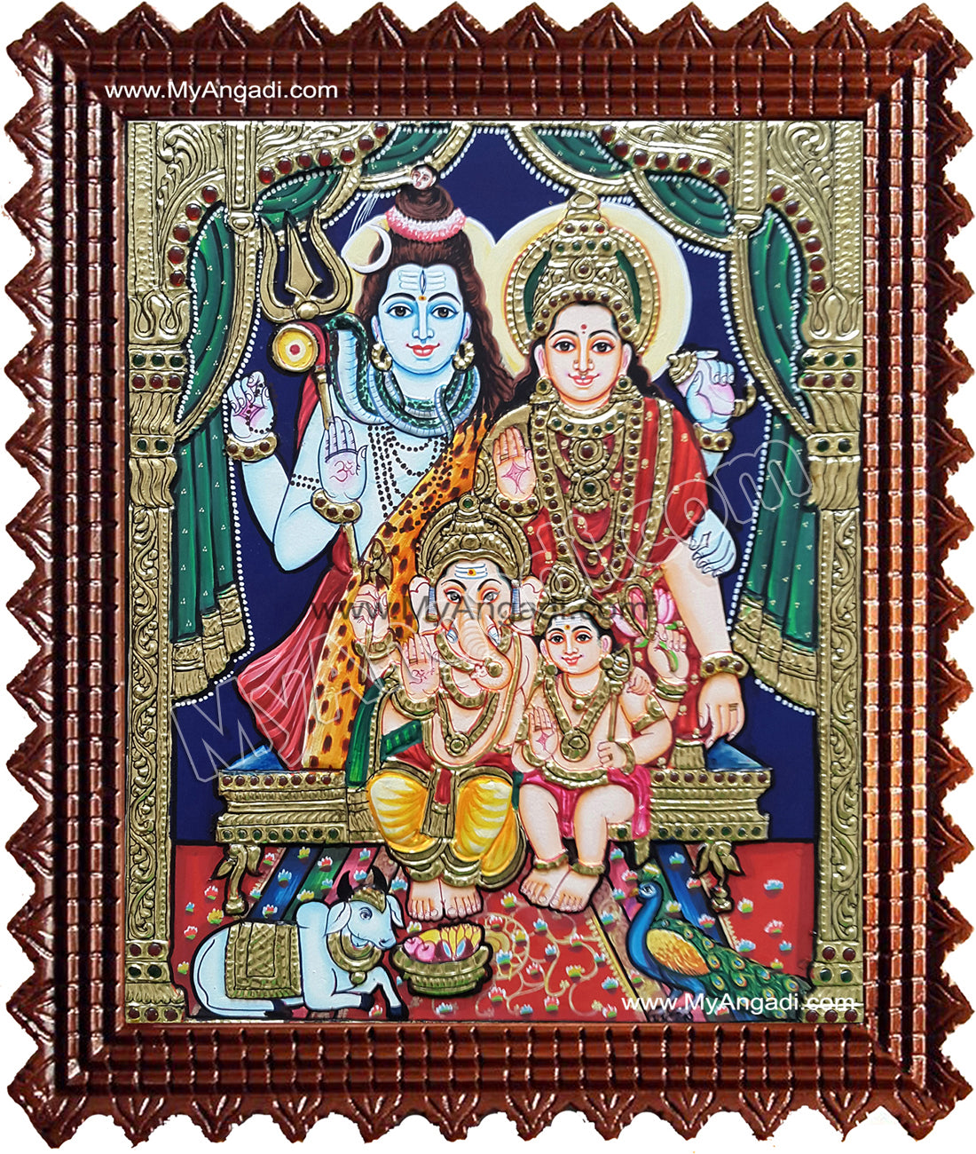Shiva, Parvathi, Ganesha and Murugan Tanjore Painting