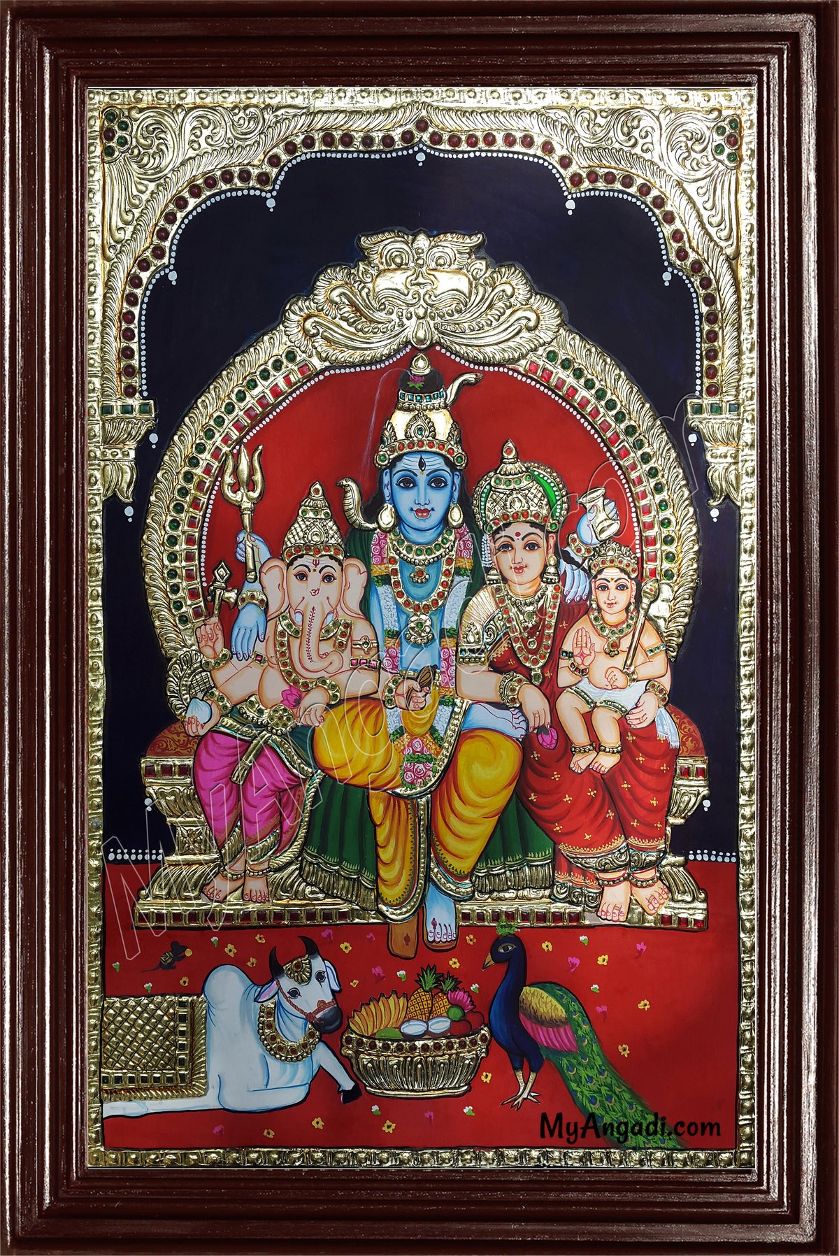 Shiva, Parvathi, Ganesha and Murugan Tanjore Painting