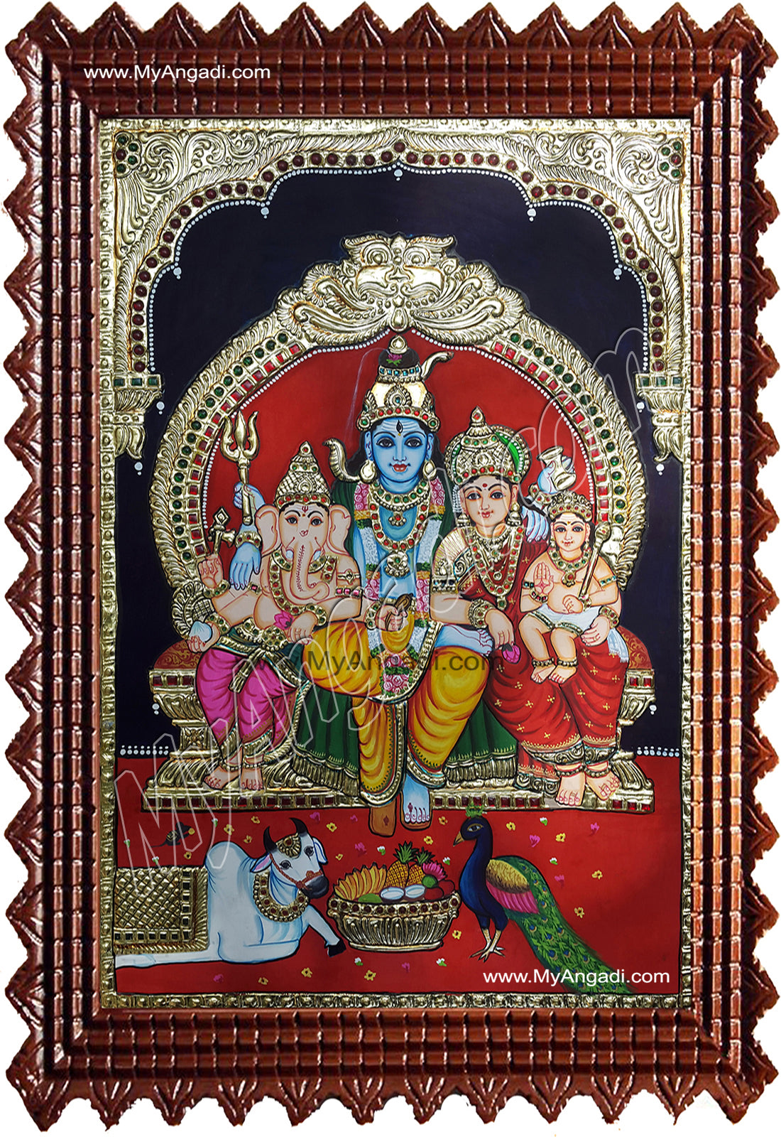 Shiva, Parvathi, Ganesha and Murugan Tanjore Painting