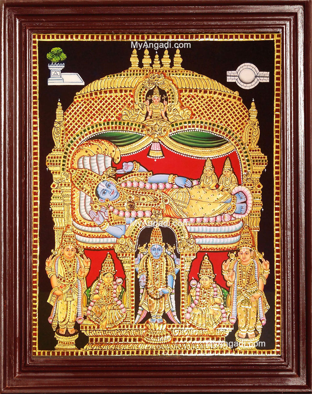 Ranganathar with Sri Devi and Bhu Devi Tanjore Painting