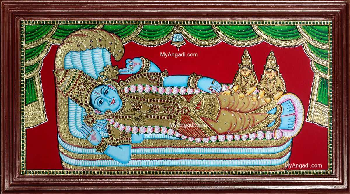 Ranganathar with Sri Devi and Boo Devi Tanjore Painting