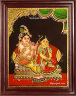 Krishna Combing Radha Hair Tanjore Painting