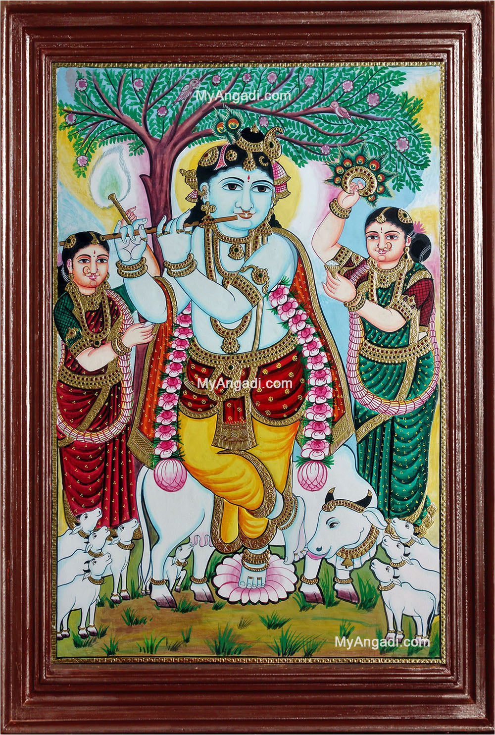 Krishna under Punnai Tree Tanjore Painting