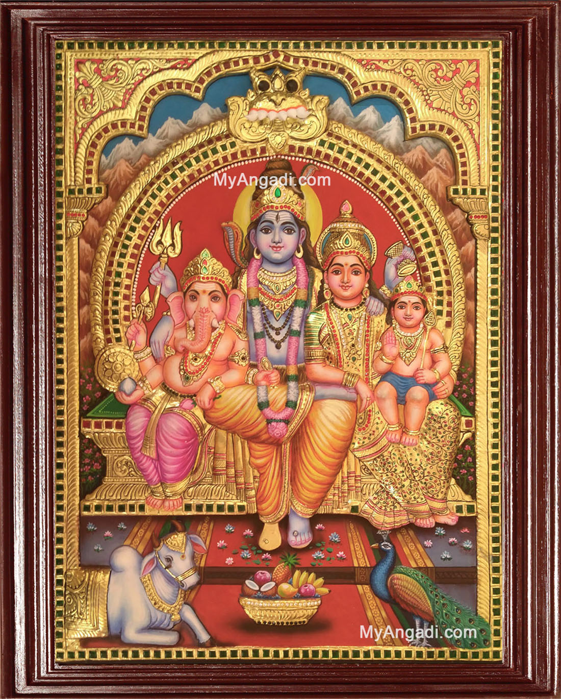 Shiva Family 3D Tanjore Painting