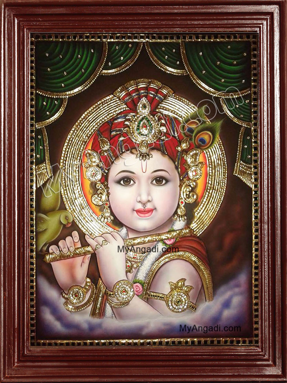 Flute Krishna Tanjore Painting, Krishna Tanjore Painting