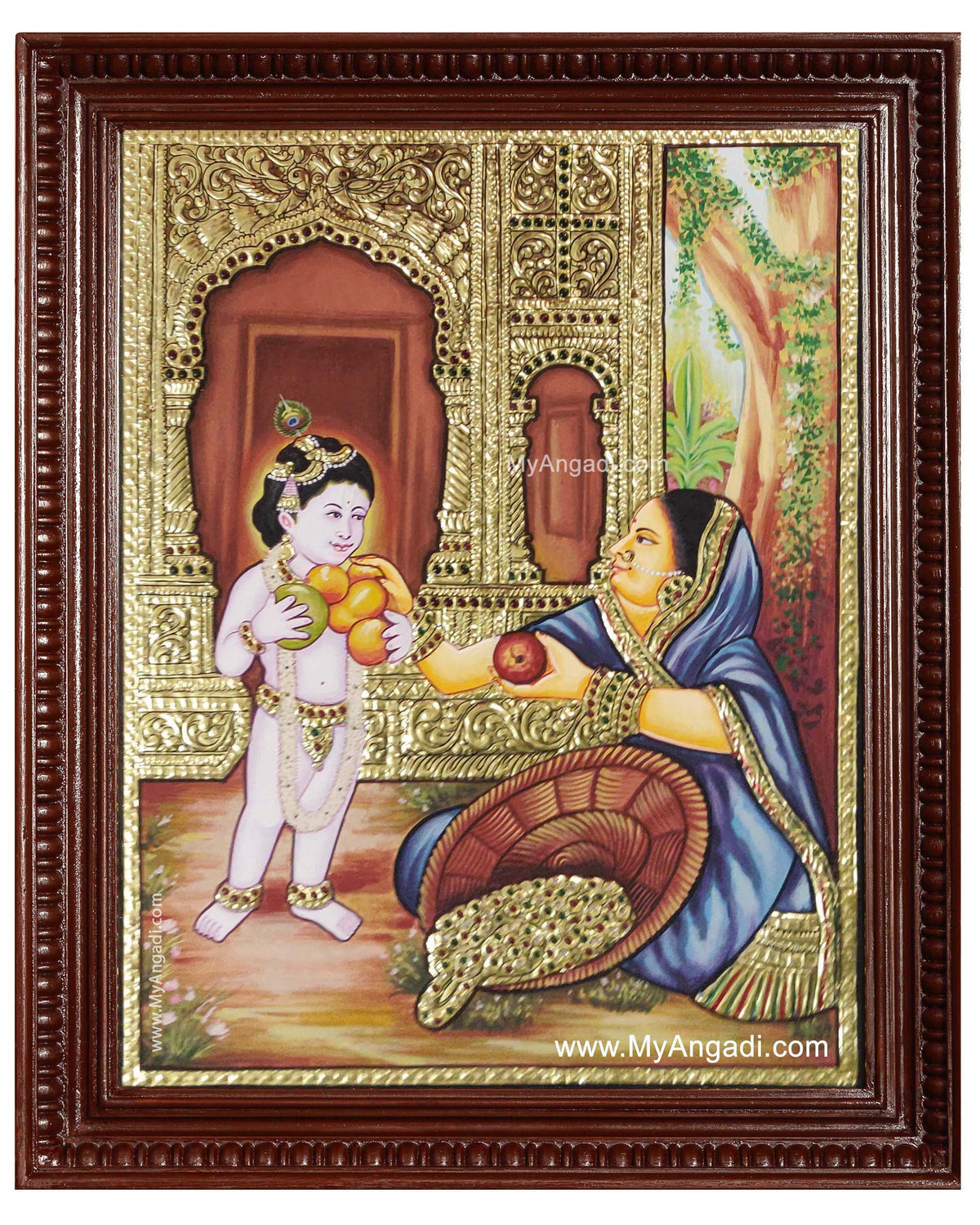 Krishna Buying Fruits Tanjore Painting
