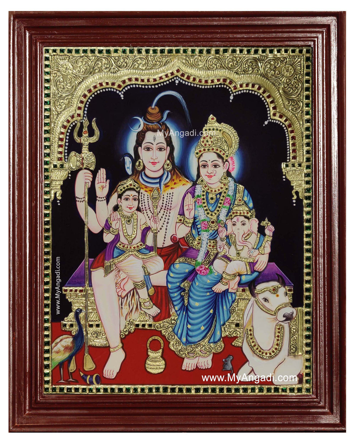 Shiva Family Paarvathi Ganesh Murugan Tanjore Painting