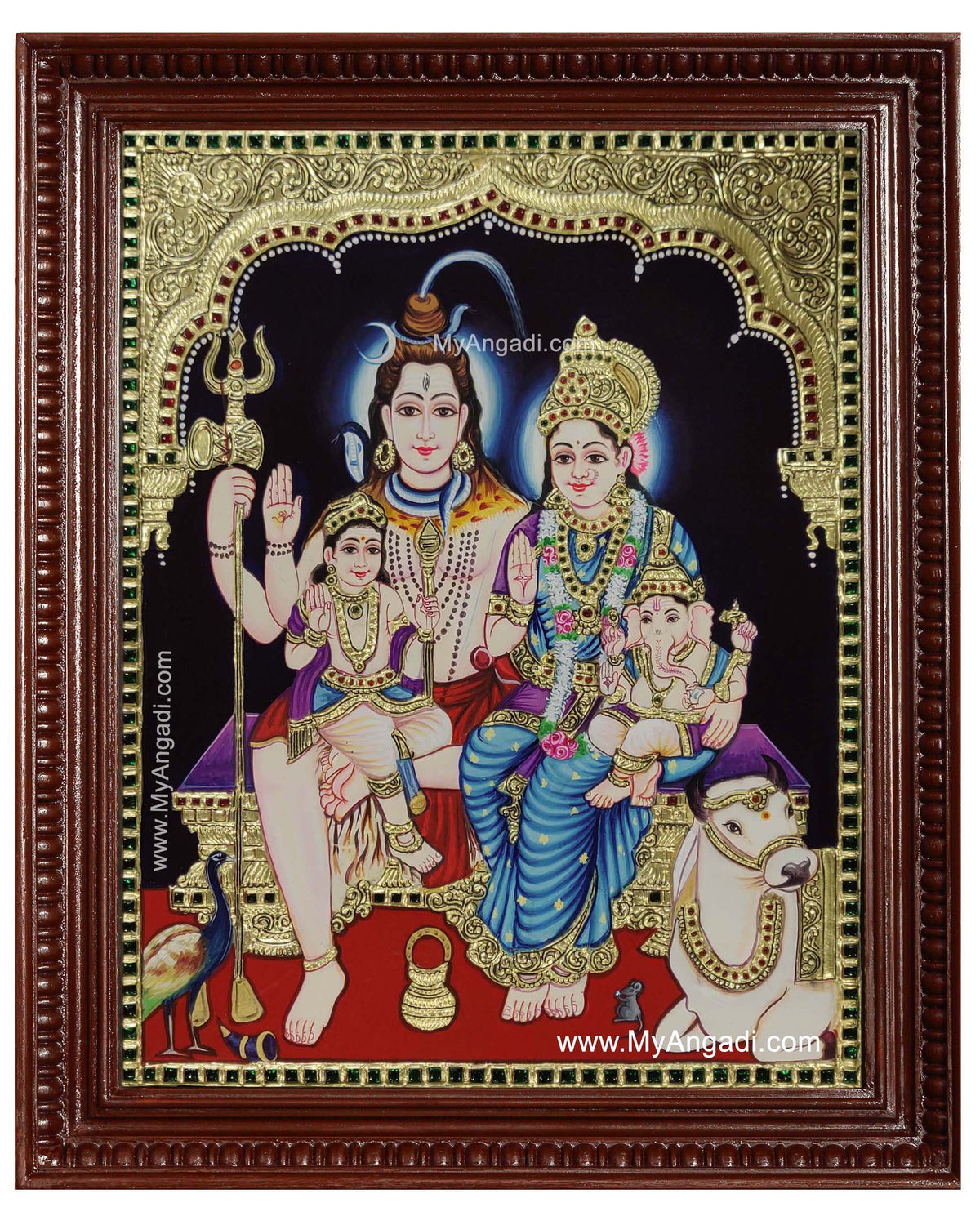 Shiva Family Paarvathi Ganesh Murugan Tanjore Painting