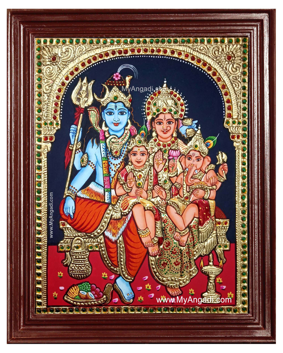 Shiva Family Paarvathi Ganesh Murugan Tanjore Painting