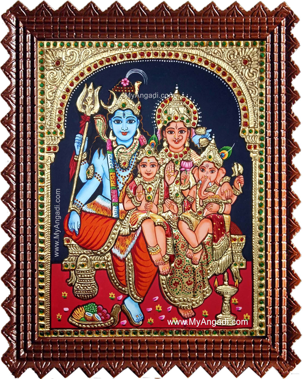 Shiva Family Paarvathi Ganesh Murugan Tanjore Painting