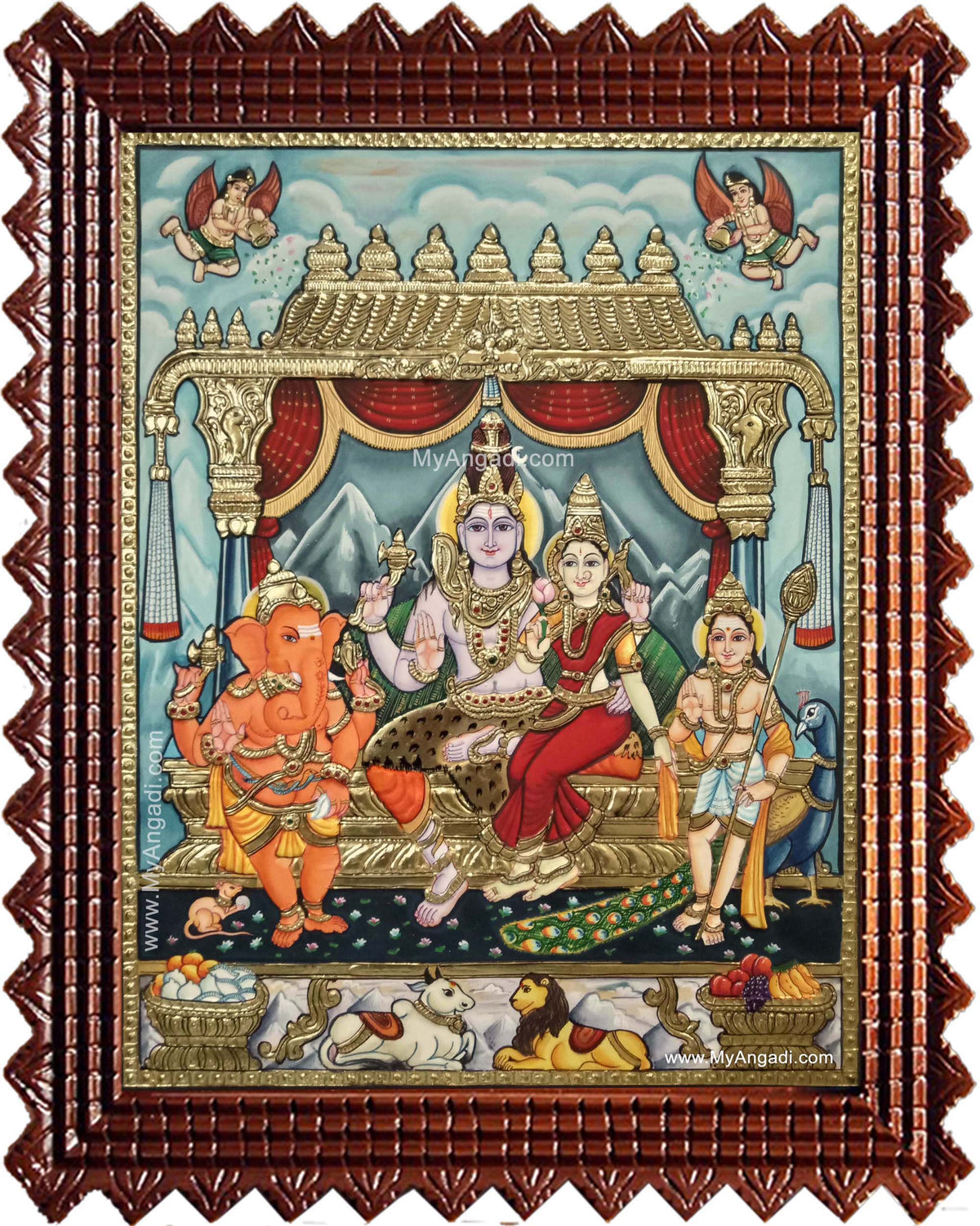 Shiva Family Paarvathi Ganesh Murugan Tanjore Painting