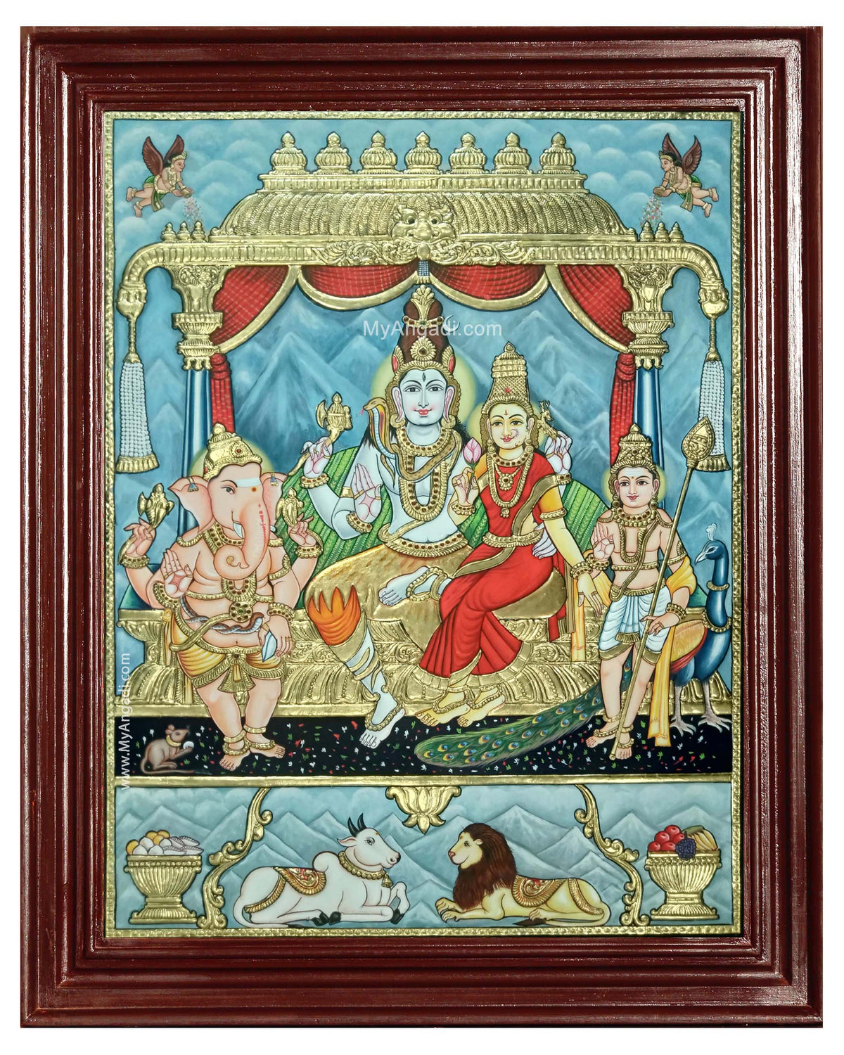 Shiva Family Paarvathi Ganesh Murugan Tanjore Painting