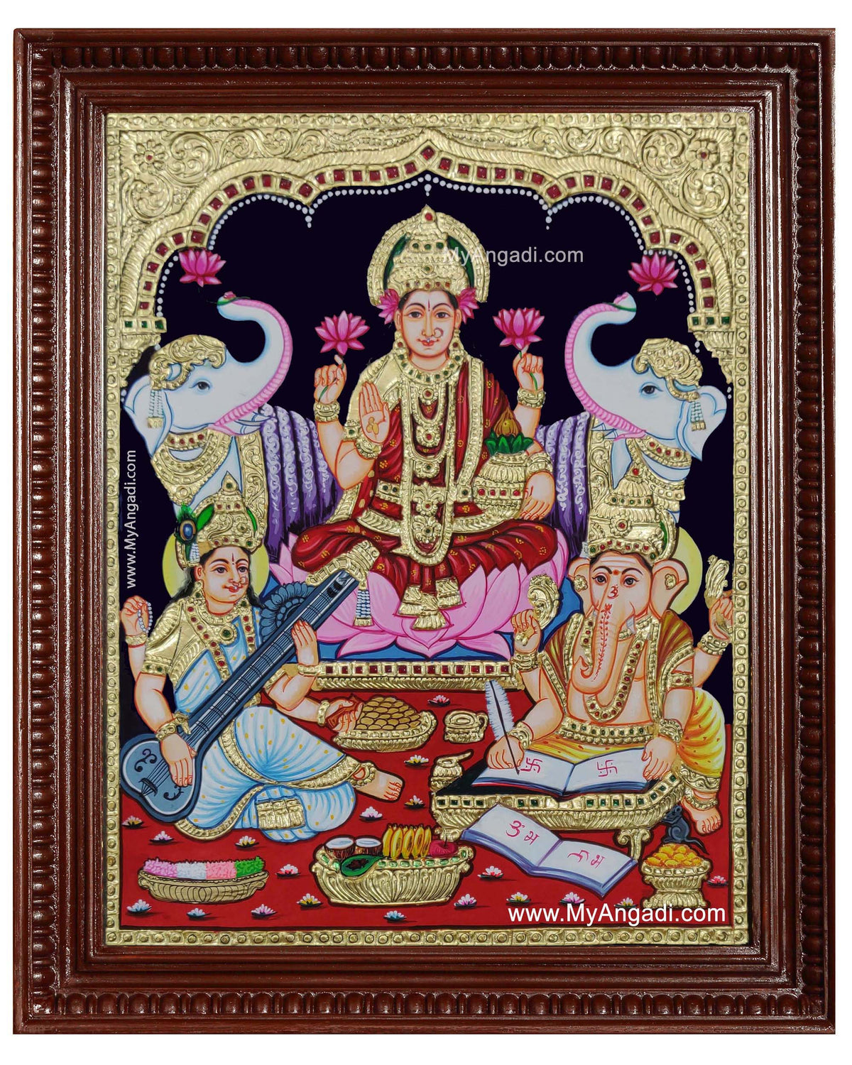 Lakshmi Ganesha Saraswathi Tanjore Painting