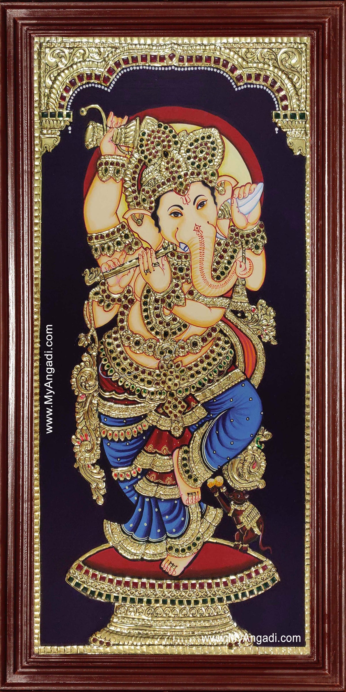 Flute Ganesha Tanjore Painting