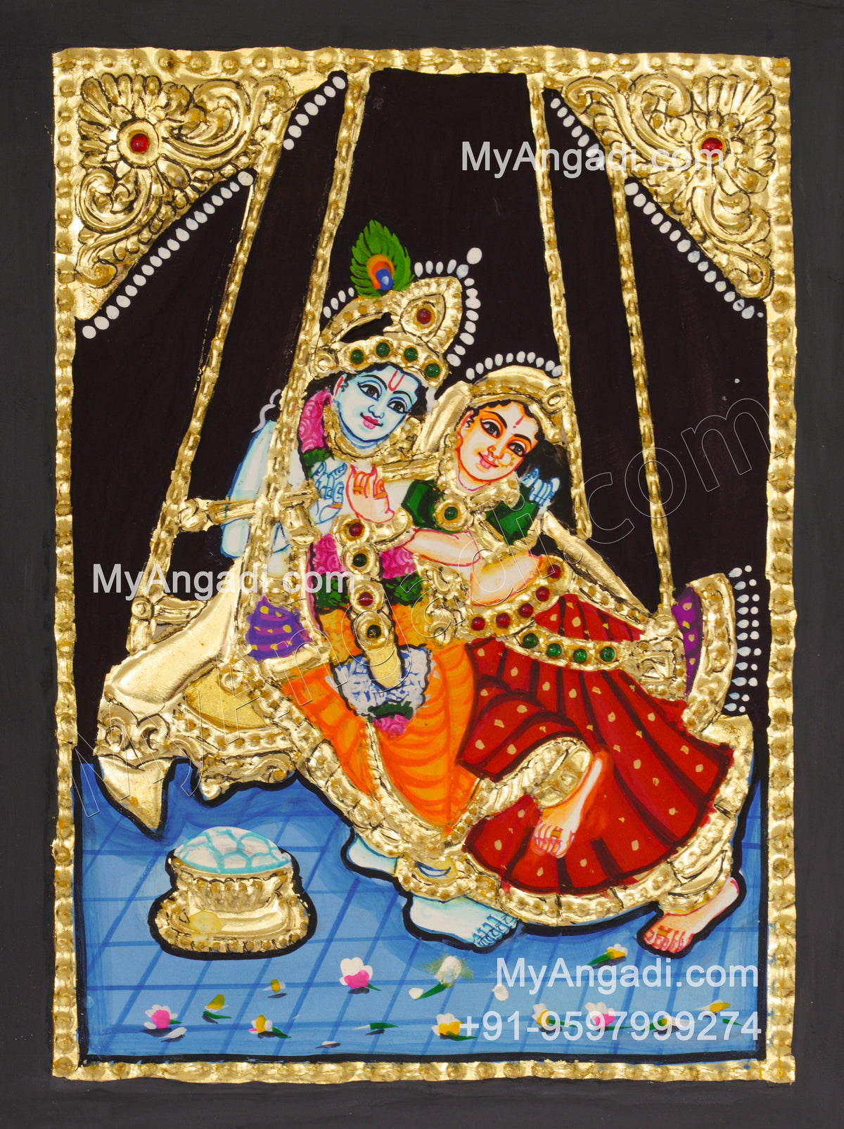Jhula Radha Krishna Tanjore Painting