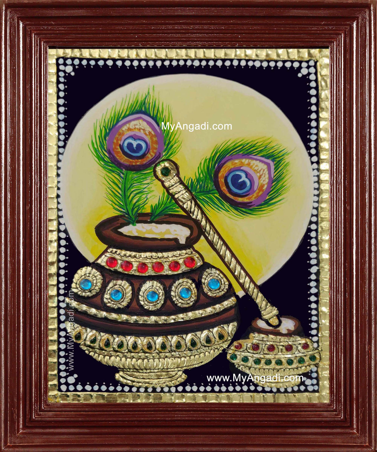 Butter Pot Flute Peacock Feather Tanjore Painting