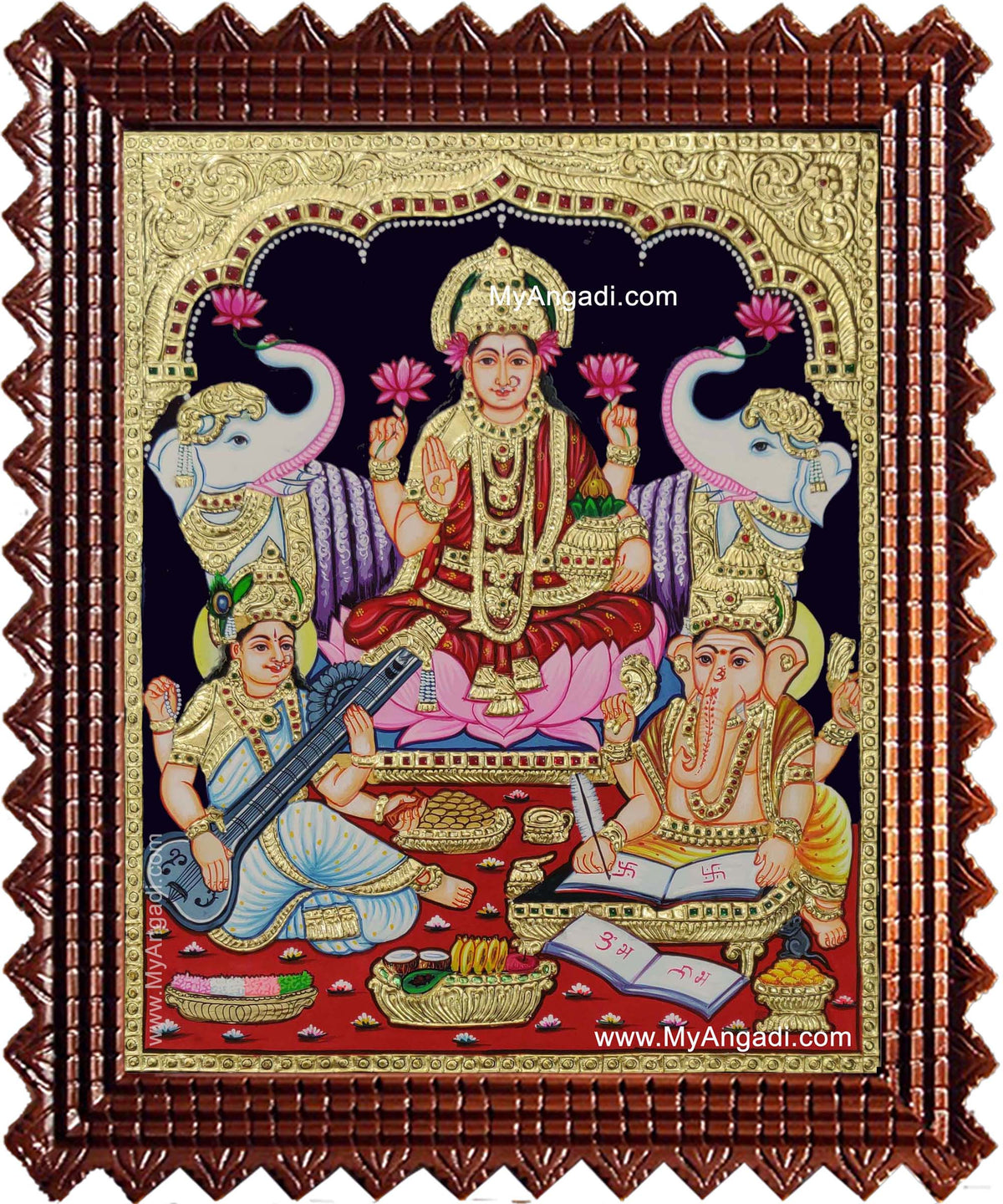 Lakshmi Ganesha Saraswathi Tanjore Painting