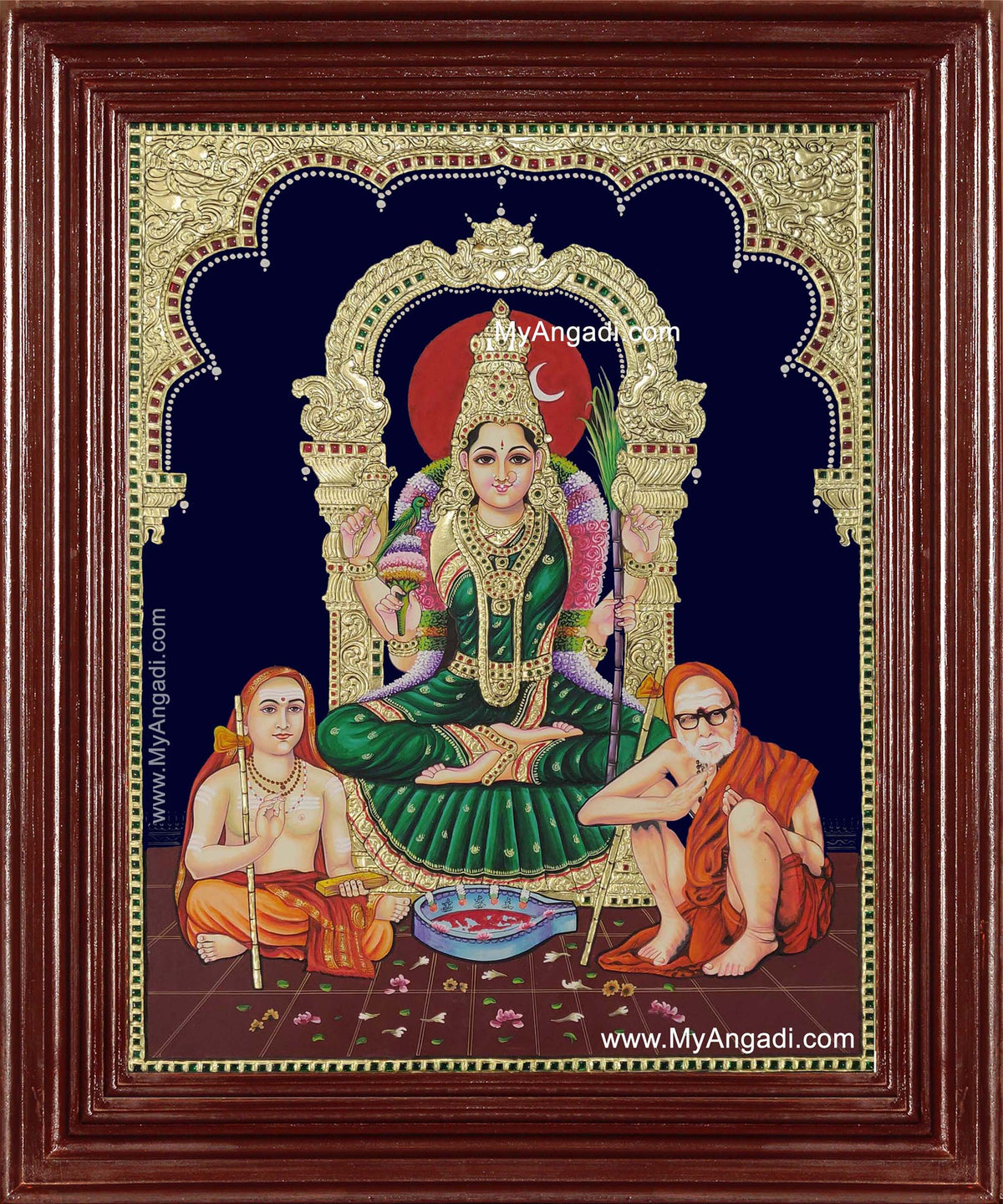 Kamatchi Amman Sankarar Kanchi Periyavar Tanjore Painting