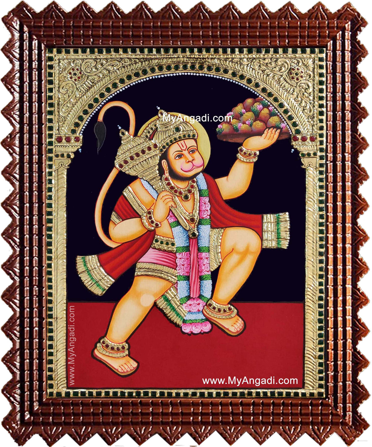 Hanuman With Sanjeevi Hills Tanjore Painting