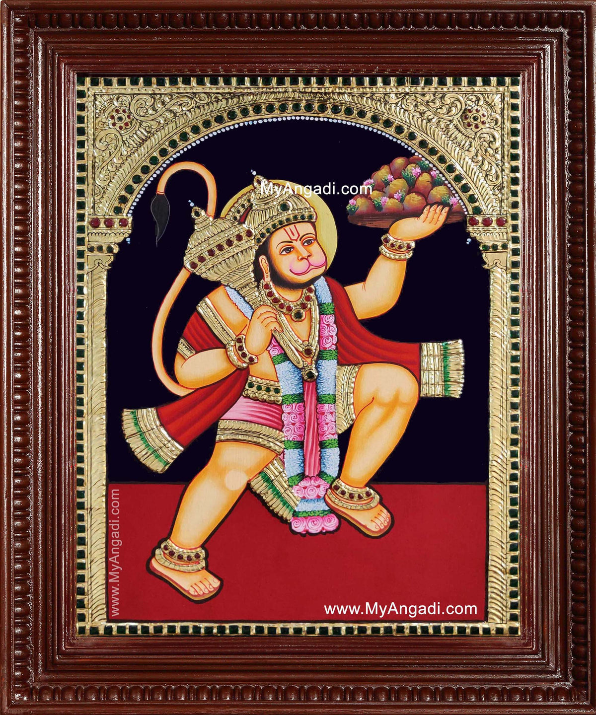 Hanuman With Sanjeevi Hills Tanjore Painting