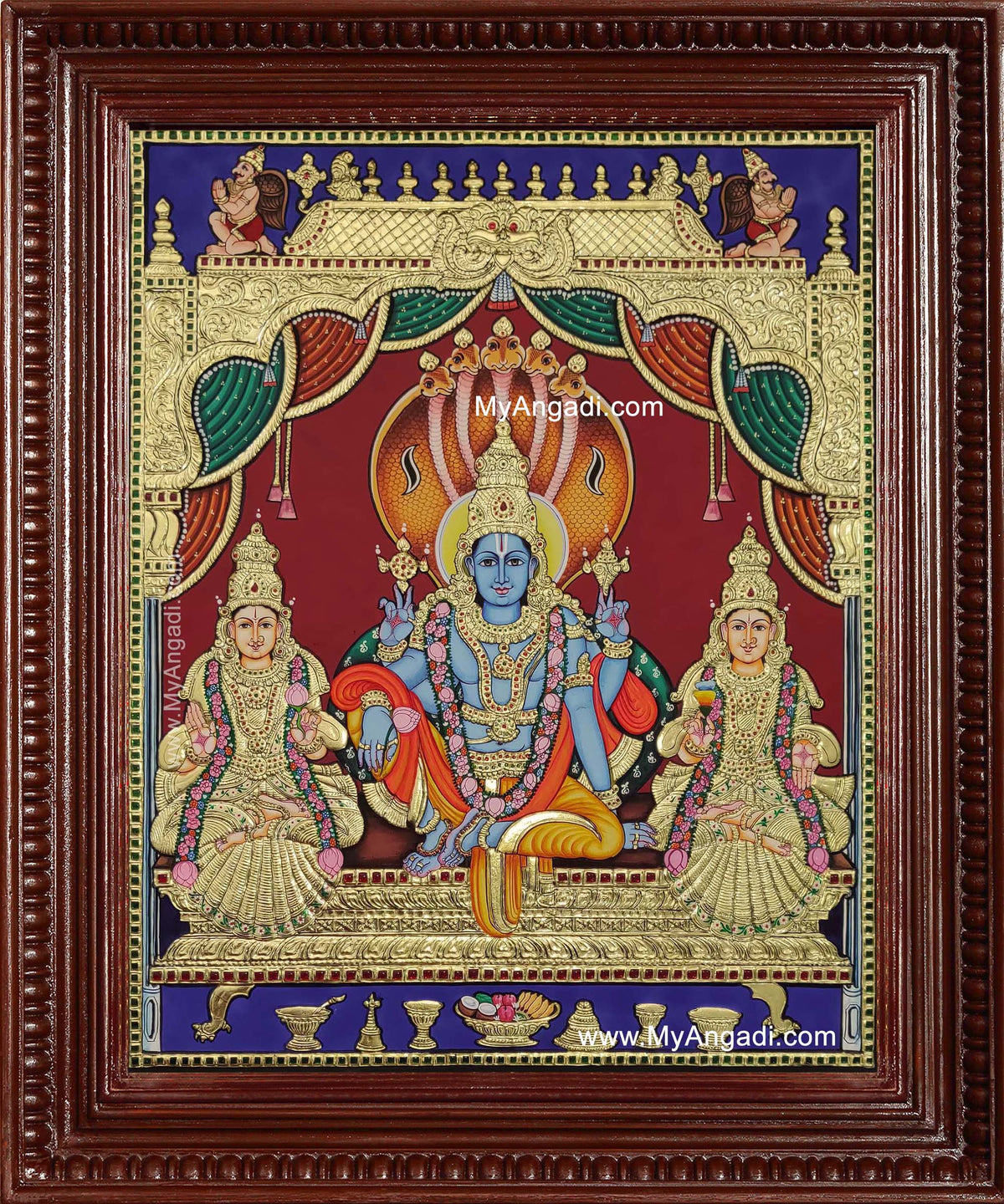 Vishnu Perumal Shri Devi Bhoo Devi Tanjore Painting
