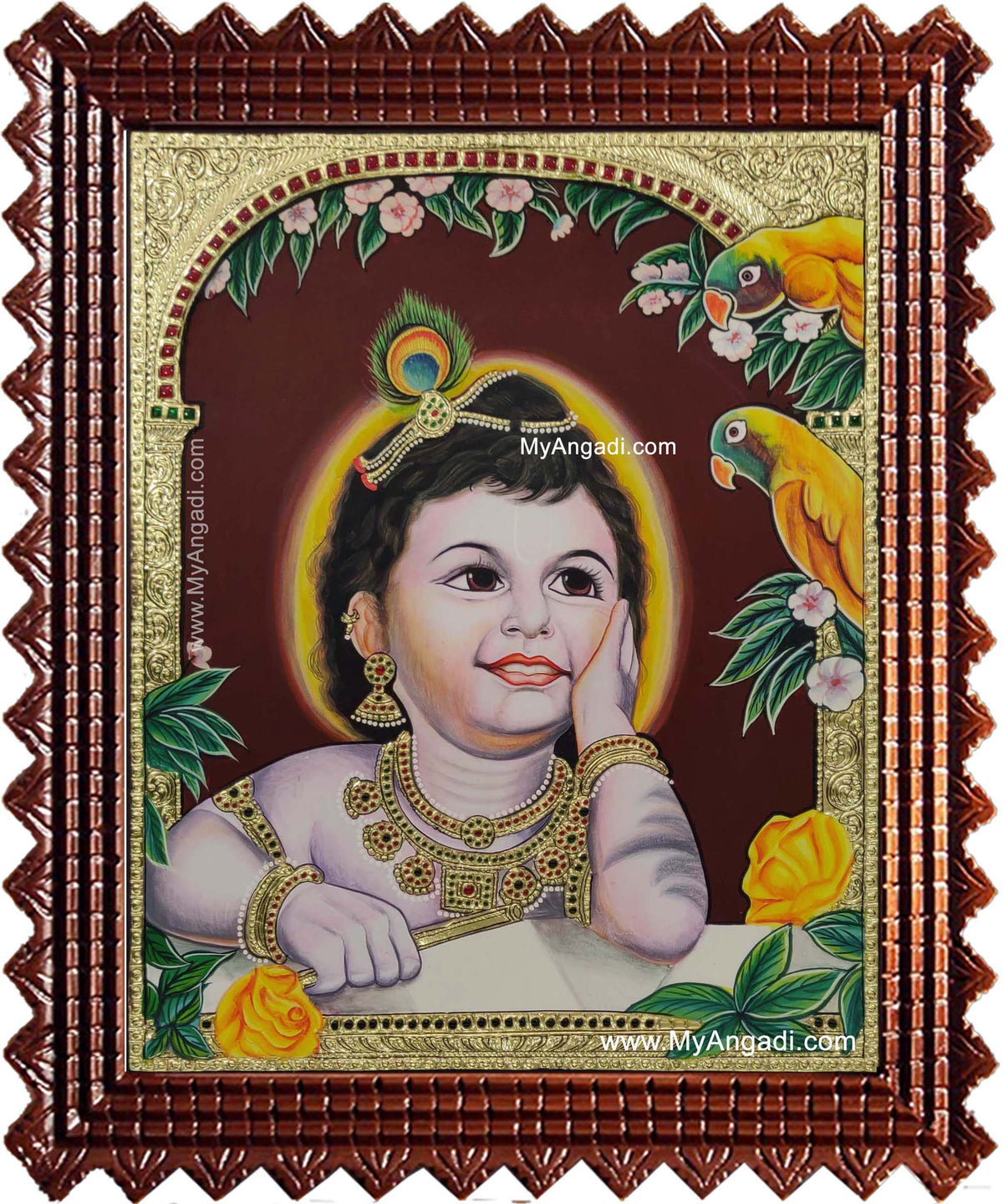 Parrot Krishna Tanjore Painting