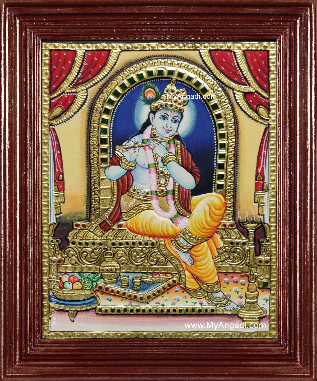 Shri Krishna Playing Flute Tanjore Painting