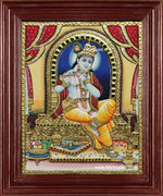 Shri Krishna Playing Flute Tanjore Painting