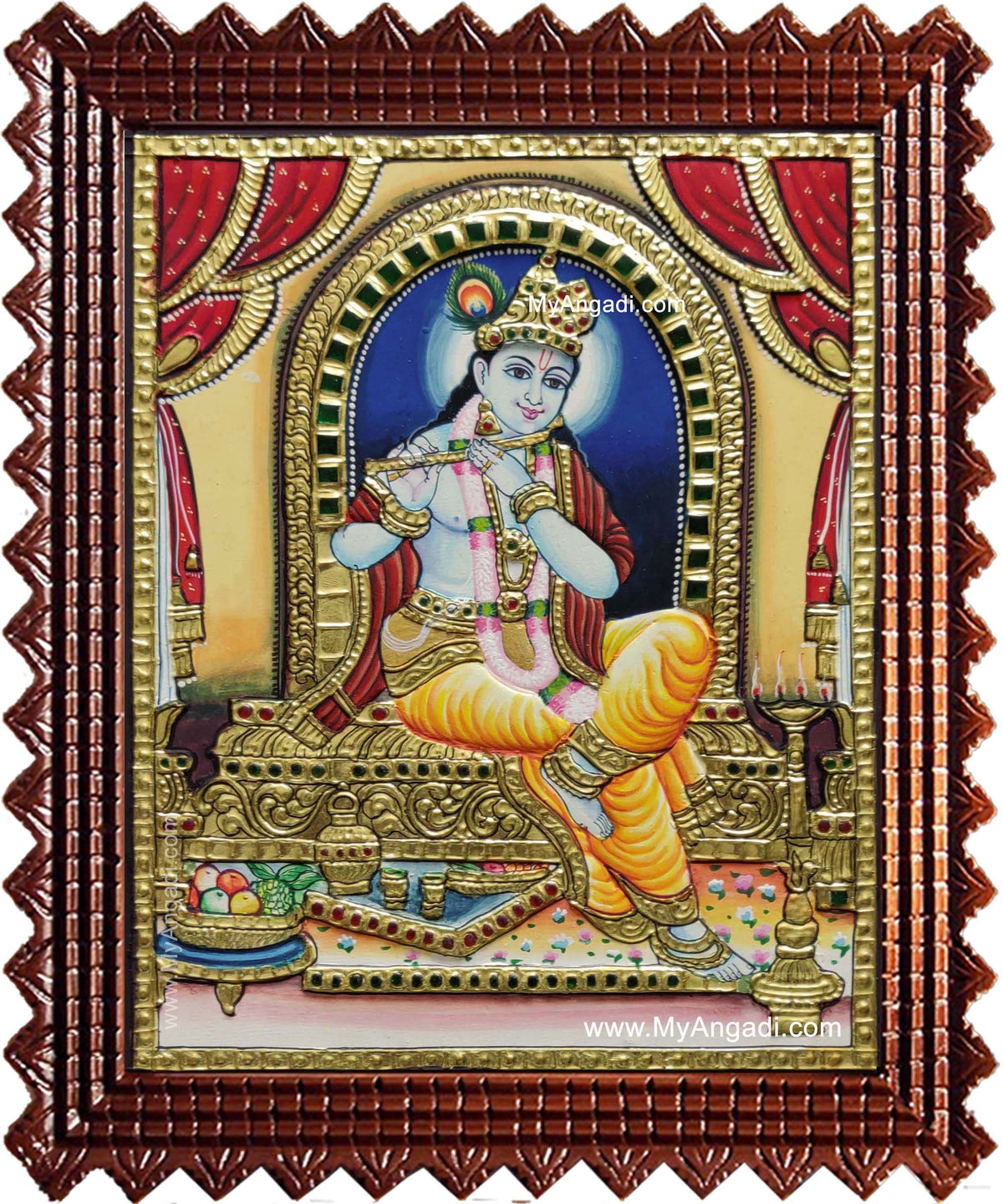 Shri Krishna Playing Flute Tanjore Painting