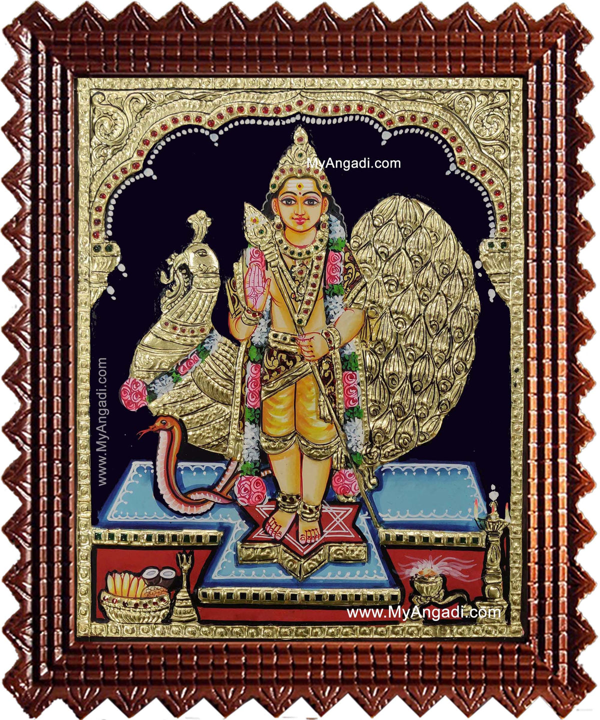 Kartikeyan Peacock Tanjore Painting