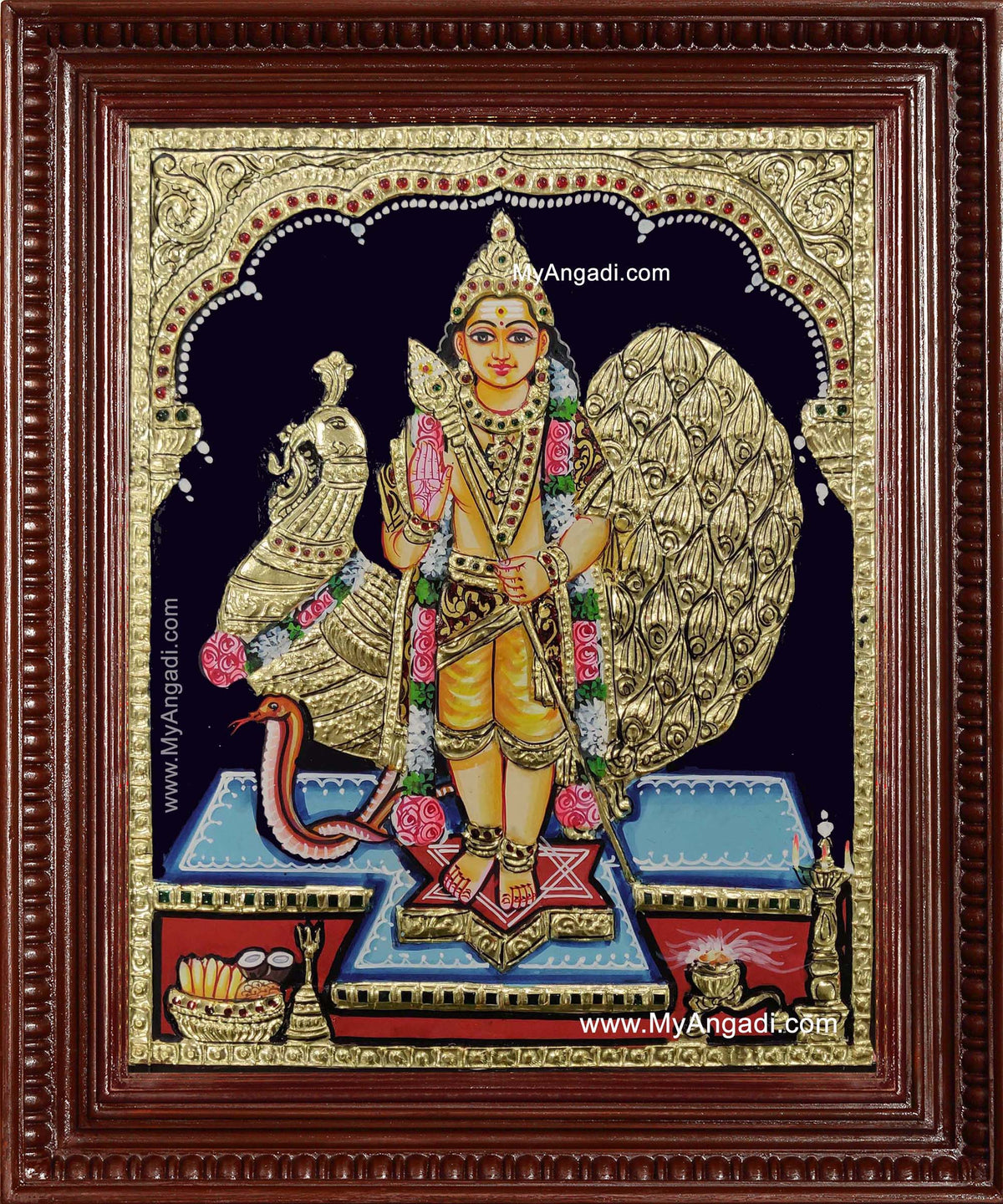 Kartikeyan Peacock Tanjore Painting